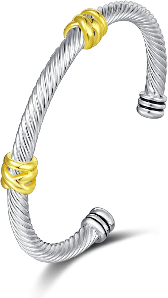 UNY Jewel Bracelet Designer Brand Inspired Women Jewelry 4.5mm Thin Twisted Cable Wire Bangle Gem... | Amazon (US)