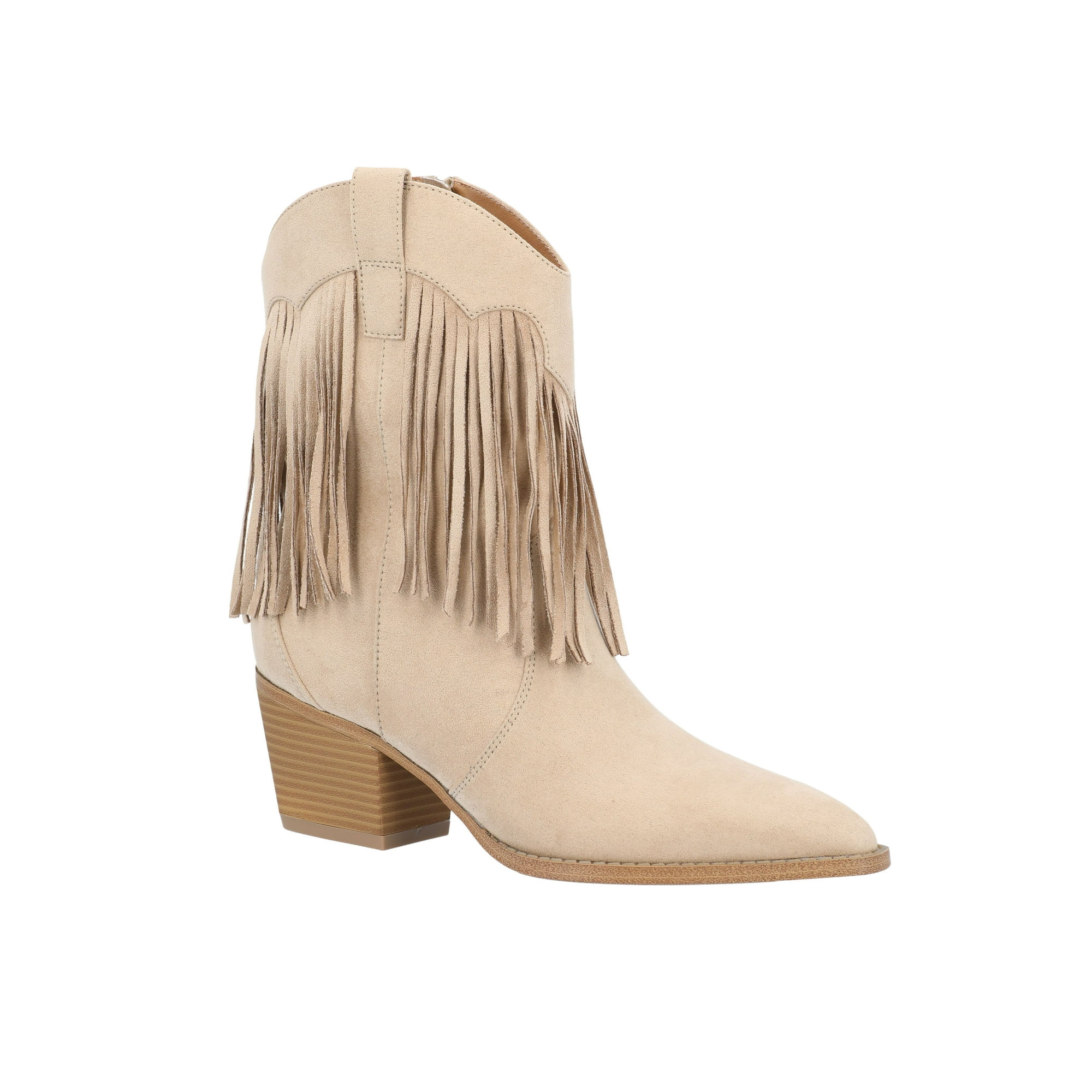 Time and Tru Women's Faux Suede Western Booties with Fringe | Walmart (US)