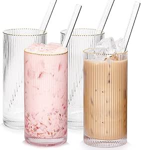 Mason Life Ribbed Glass Cups, 14OZ Ribbed Glassware, Ribbed Drinking Glasses, Ribbed Glassware fo... | Amazon (US)