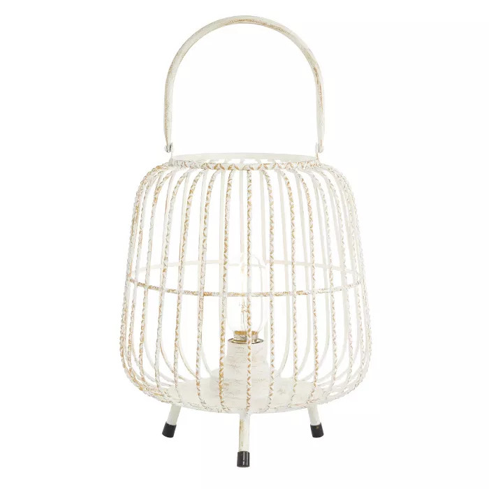 12" x 10" Modern Metal Caged Candle Holder with Led Light Bulb Center White - Olivia & May | Target