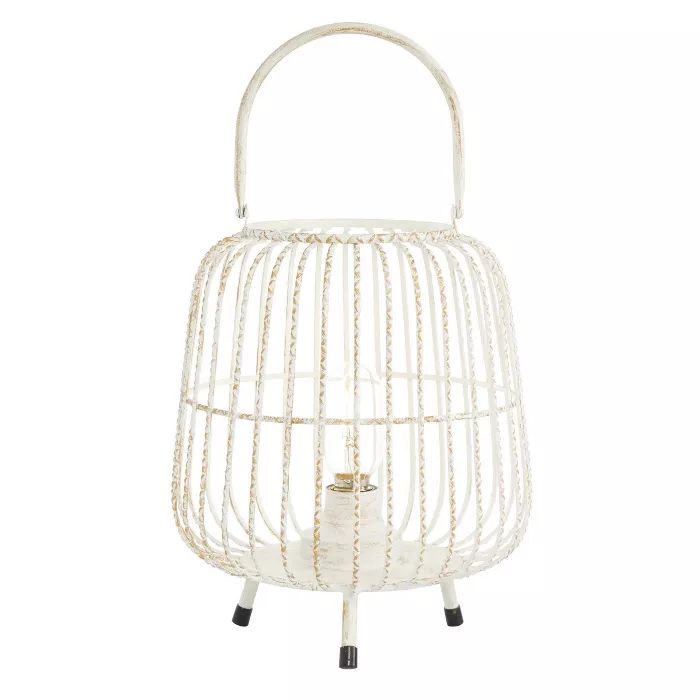 12" x 10" Modern Metal Caged Candle Holder with Led Light Bulb Center White - Olivia & May | Target