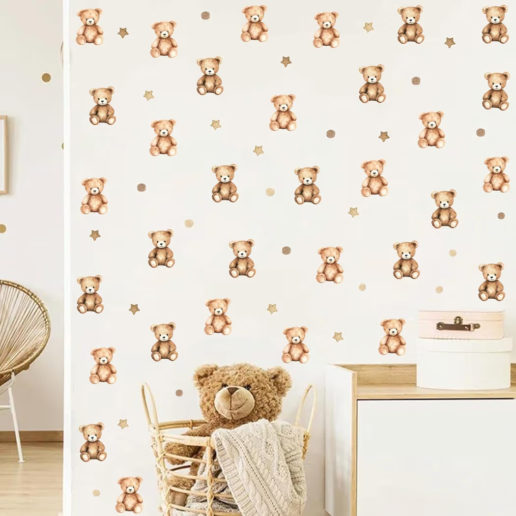Watercolor Brown Bear Wall Decal, Lovely Bear Stars Vinyl Wall Stickers, Removable Bearly Wait Ba... | Amazon (US)