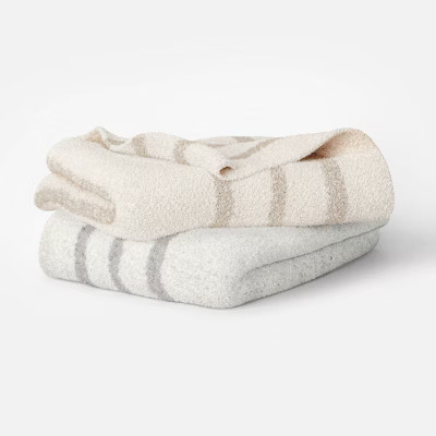 Cozy Feathery Knit Border Striped Throw Blanket  - Threshold™ | Target