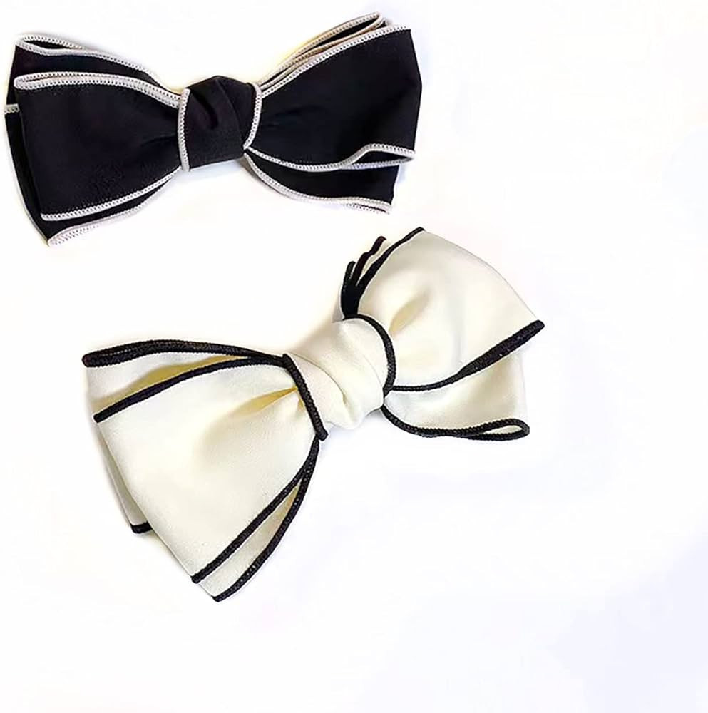 Rugelyss 2 PCS Big Hand-made Grosgrain Ribbon Solid Color Black and White Hair Bows Spring Clip H... | Amazon (US)