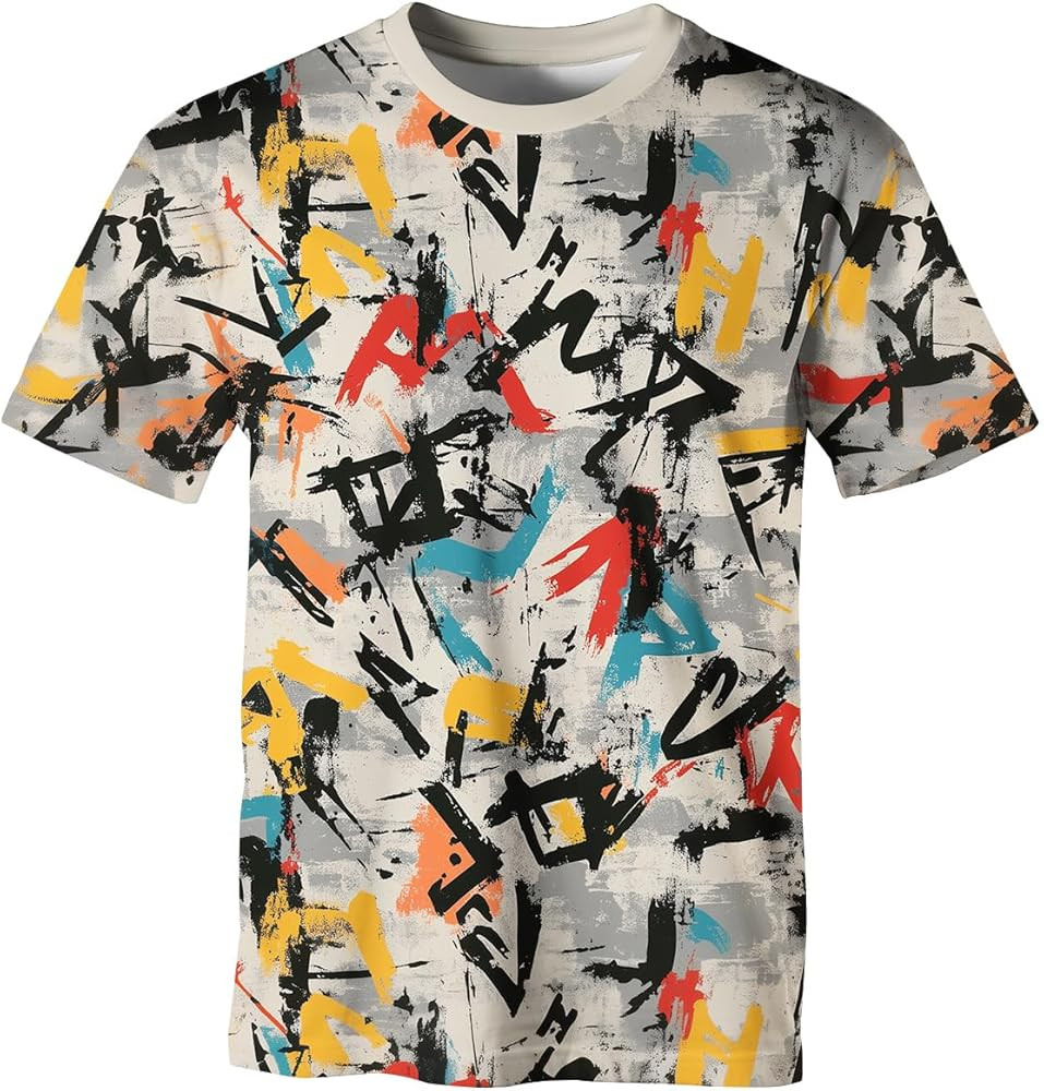 Mens Casual Graffiti Print T-Shirt Short Sleeve Hip Hop T-Shirts | Amazon (US)