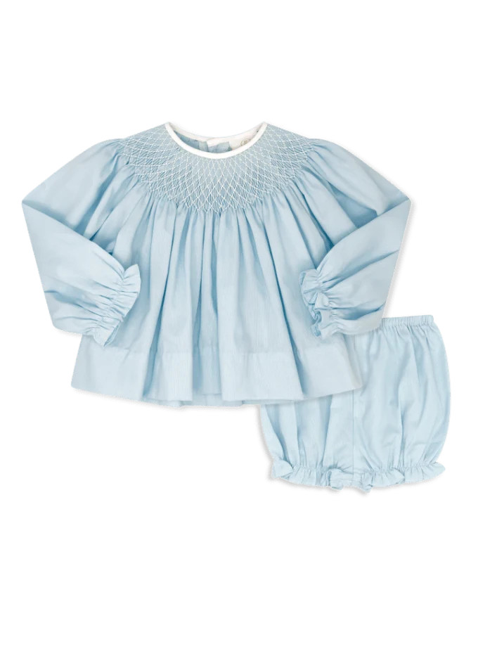 Betsy Bloomer Set Long Sleeve- Birmingham Blue Pique, Smocking | Lullaby Set