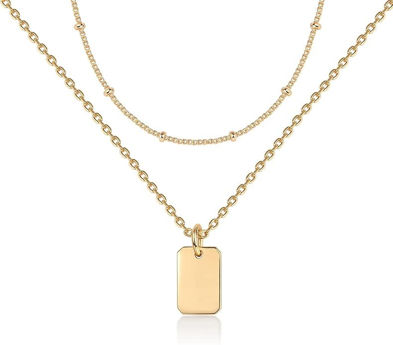 PAVOI 14K Gold Plated Layering Necklaces | Stylish Minimalist Design Pendant Necklaces | Bar, Lot... | Amazon (US)