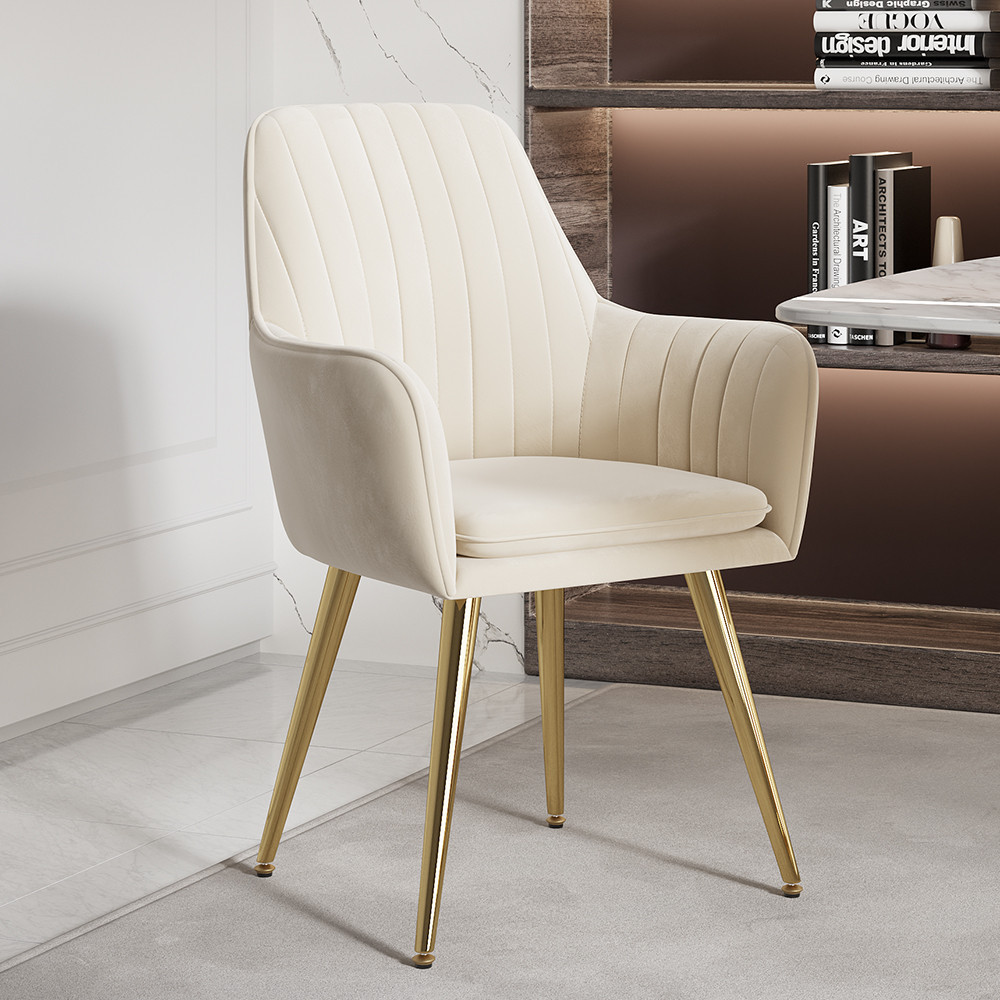 Set of 2 Modern Dining Chair Velvet Upholstered Beige Dining Chairs With Arms | Homary
