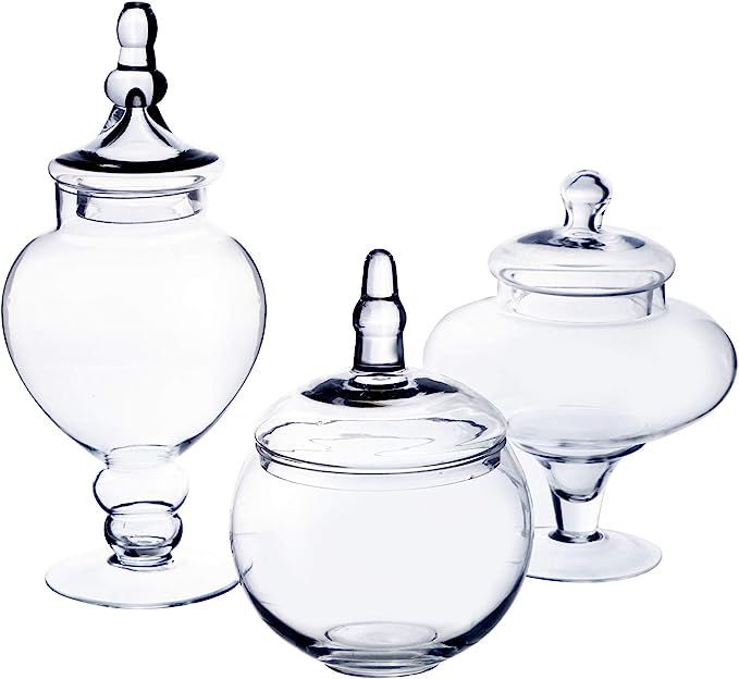 CYS EXCEL Classic Glass Apothecary Jars (Set of 3) | Decorative Candy Buffet Jar Sets | Elegant G... | Amazon (US)