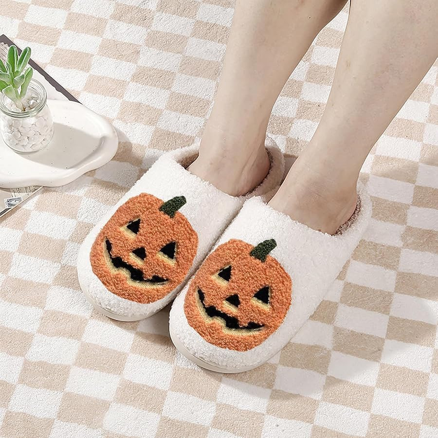 Halloween Pumpkin Slippers for Womens Mens Plush Warm Spooky Lantern Pumpkin Slippers House Shoes | Amazon (US)