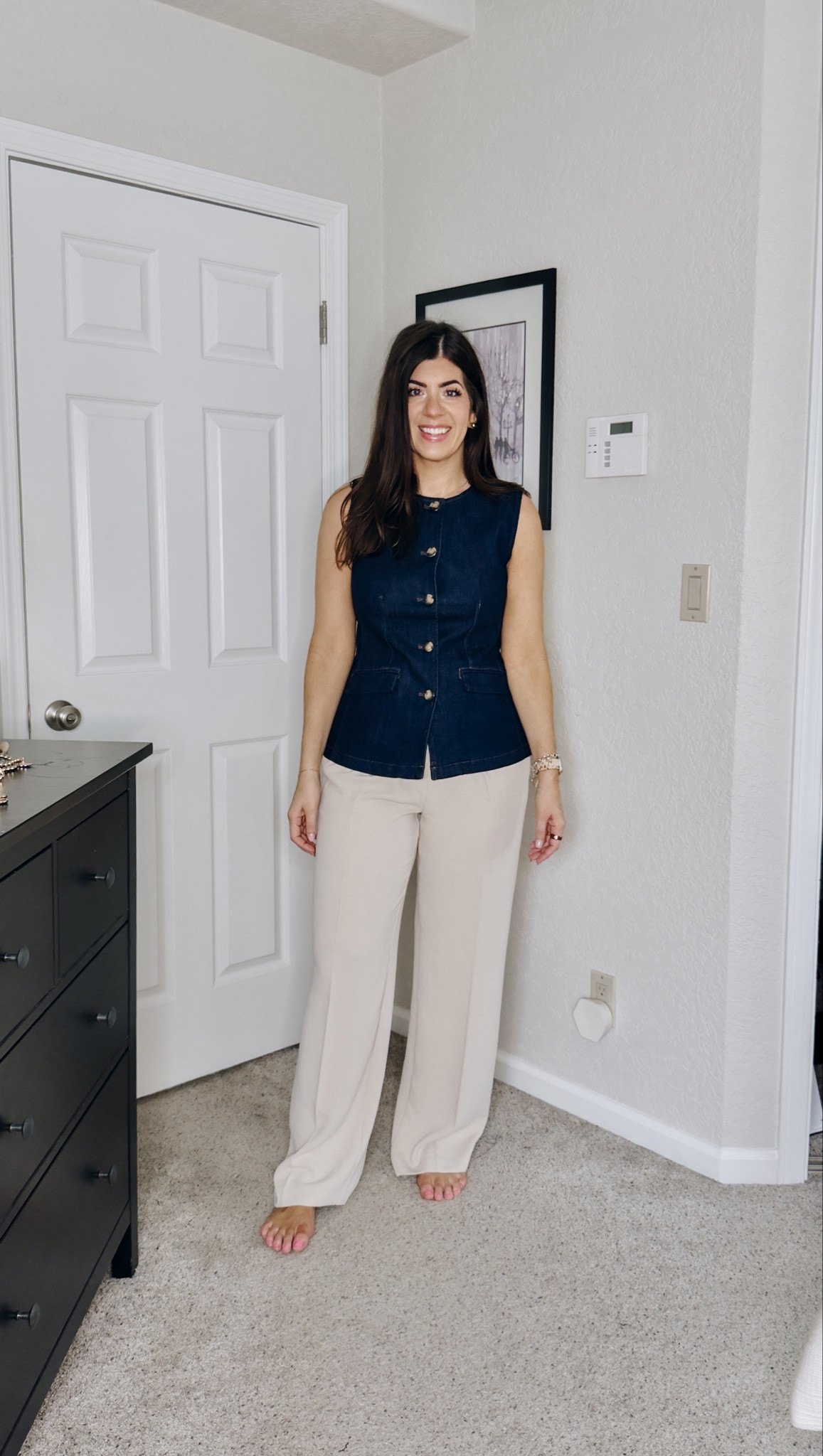 In a medium vest 
And 8 trouser (size down)


#LTKTall #LTKOver40 #LTKMidsize