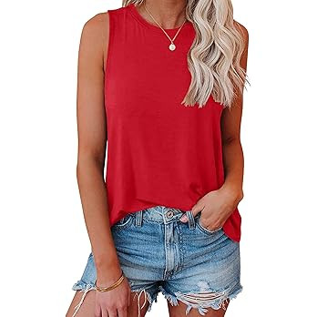 Smile Fish Women Crewneck Flowy Loose Fit Tank Top Sleeveless Summer Tops Shirts | Amazon (US)