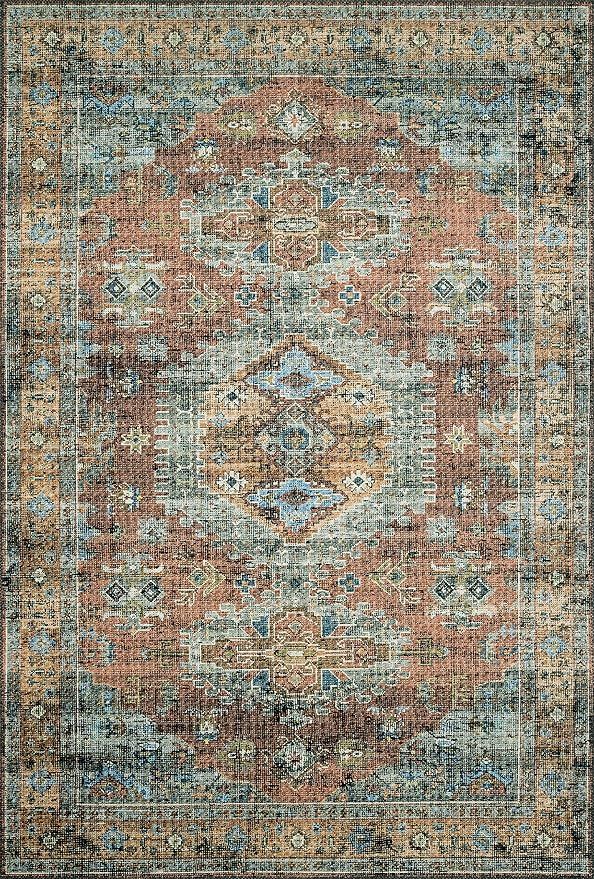 Loloi ll Skye Collection Printed Distressed Vintage Area Rug, 7'-6" x 9'-6", Terracotta/Sky | Amazon (US)