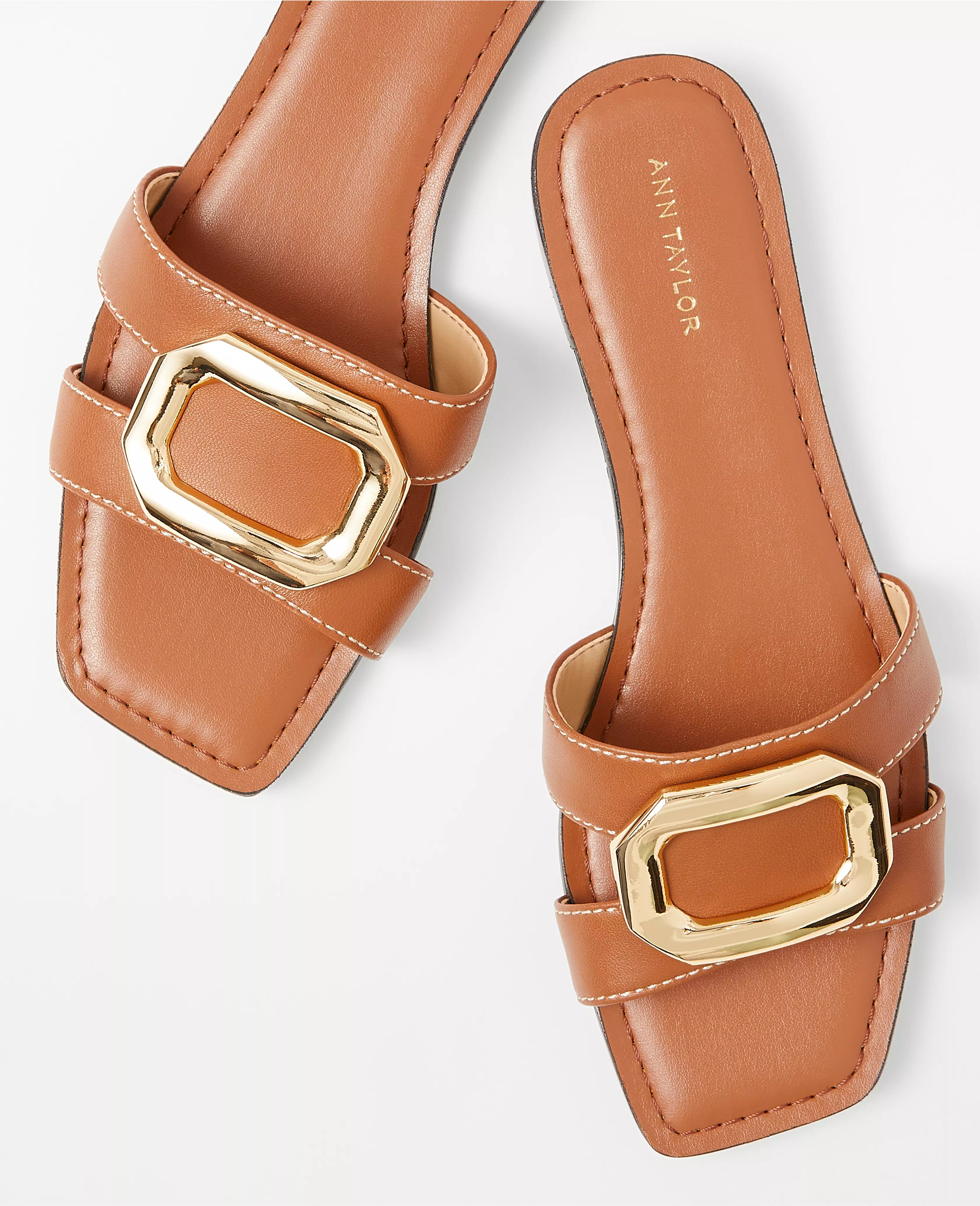 AT Weekend Leather Buckle Slides | Ann Taylor (US)