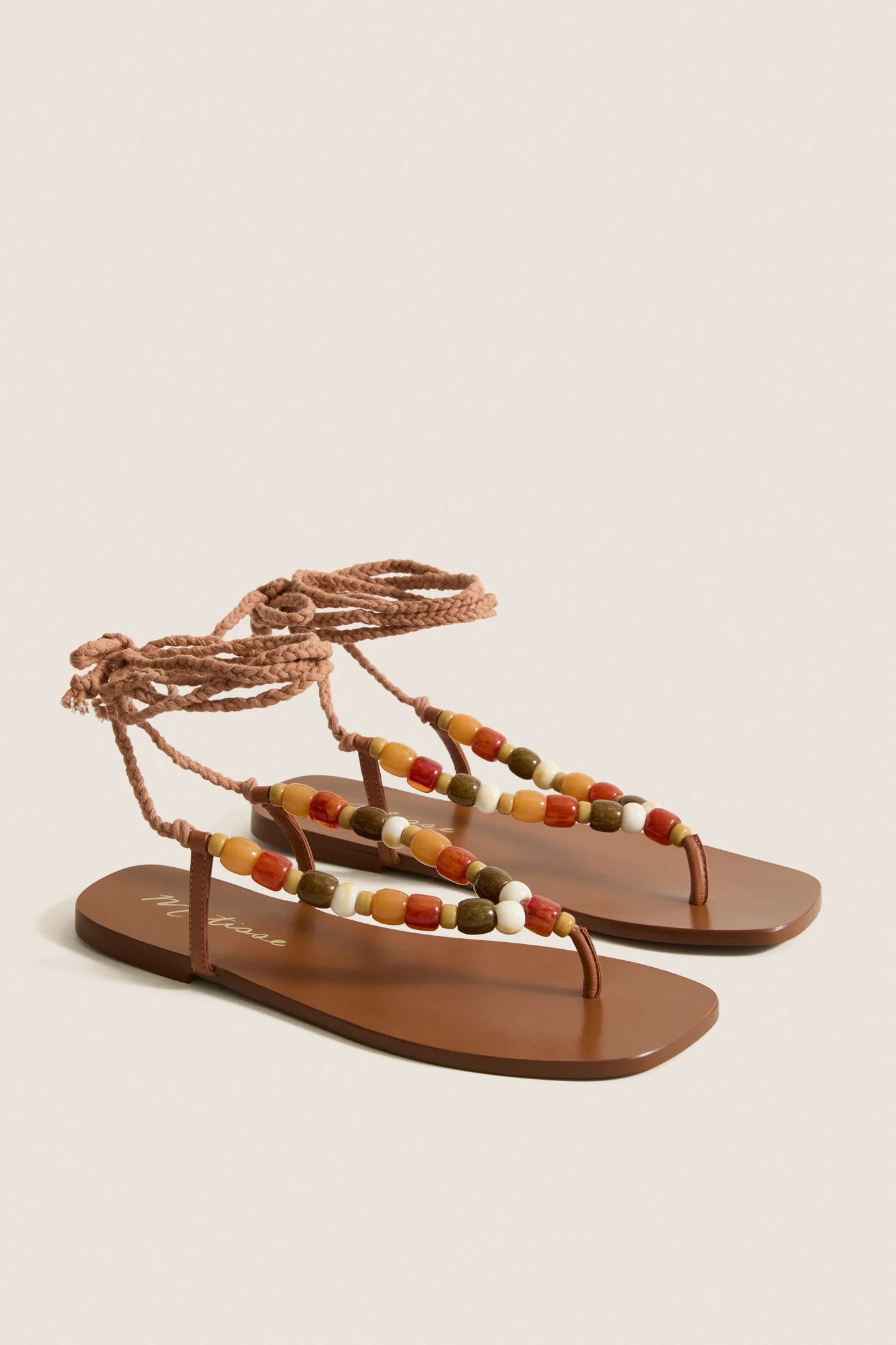 Tan Beaded Elvie Wrap Sandals | Tuckernuck (US)