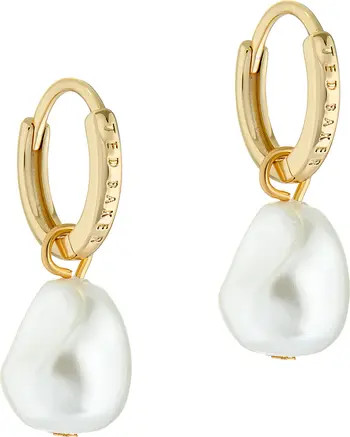 Ted Baker London Periaa Imitation Pearl Drop Huggie Hoop Earrings | Nordstrom | Nordstrom