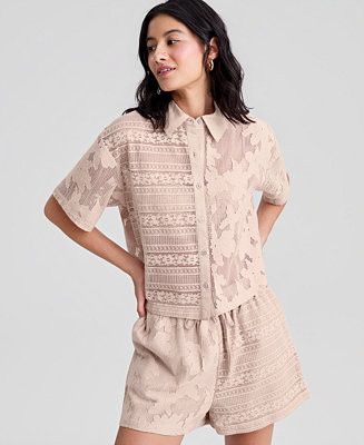 And Now This Women's Button-Front Lace Camp Shirt, Macy's Exclusive - Macy's | Macy's