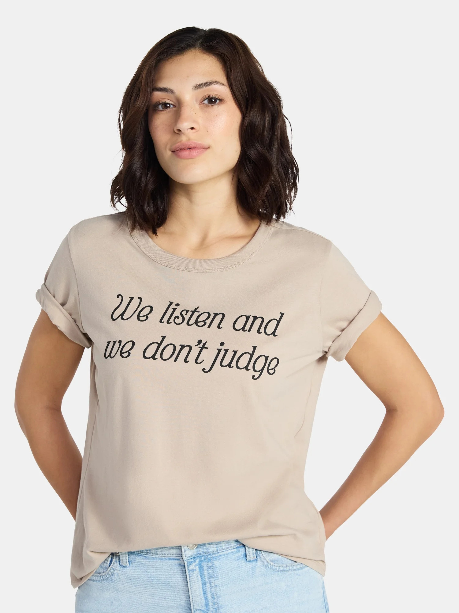 We Listen Women’s Graphic Tee with Short Sleeves, Sizes XXS-XXL | Walmart (US)