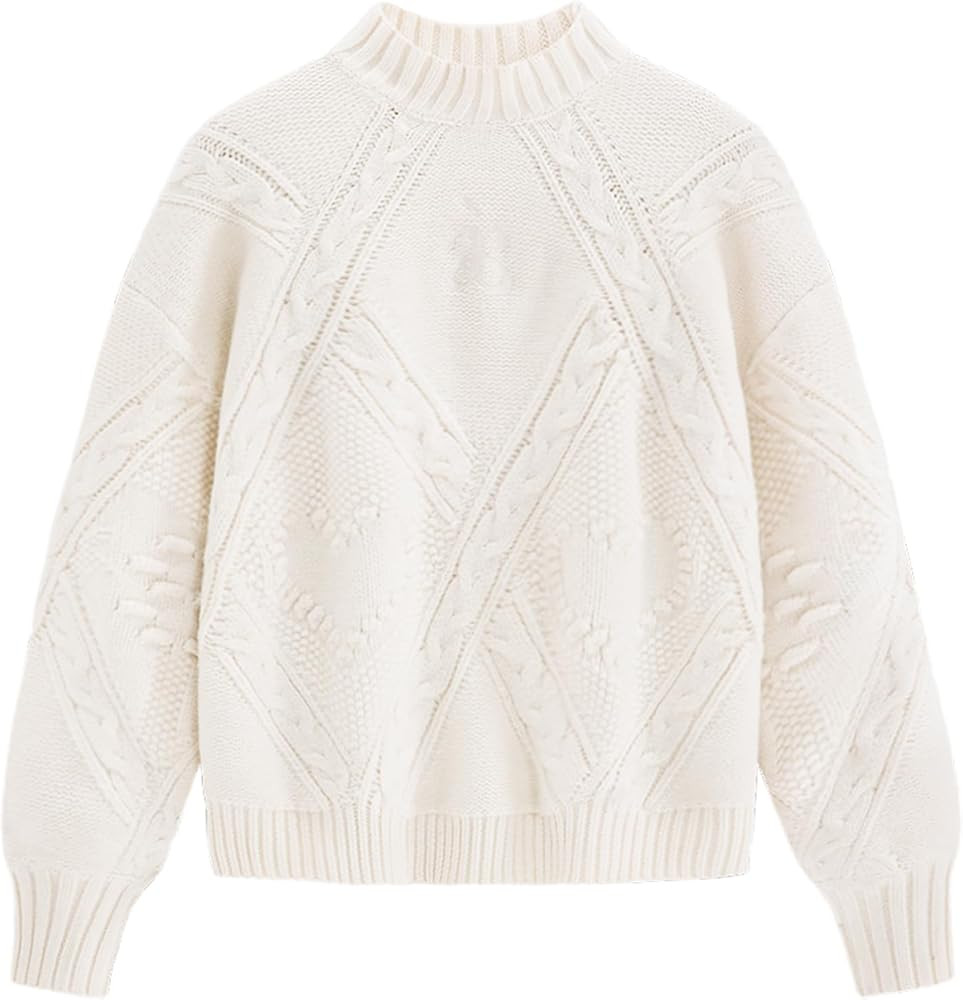 Aelfric Eden Women's Oversized Cable Knit Chunky Sweater Mock Neck Long Sleeve Heart Knit Pullove... | Amazon (US)