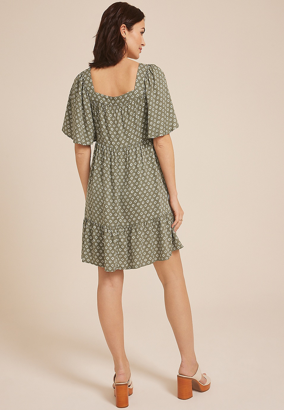 Printed Flutter Sleeve Babydoll Dress | Maurices