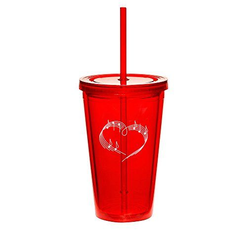 16oz Double Wall Acrylic Tumbler Cup With Straw Heart Love Music Notes (Red) | Walmart (US)