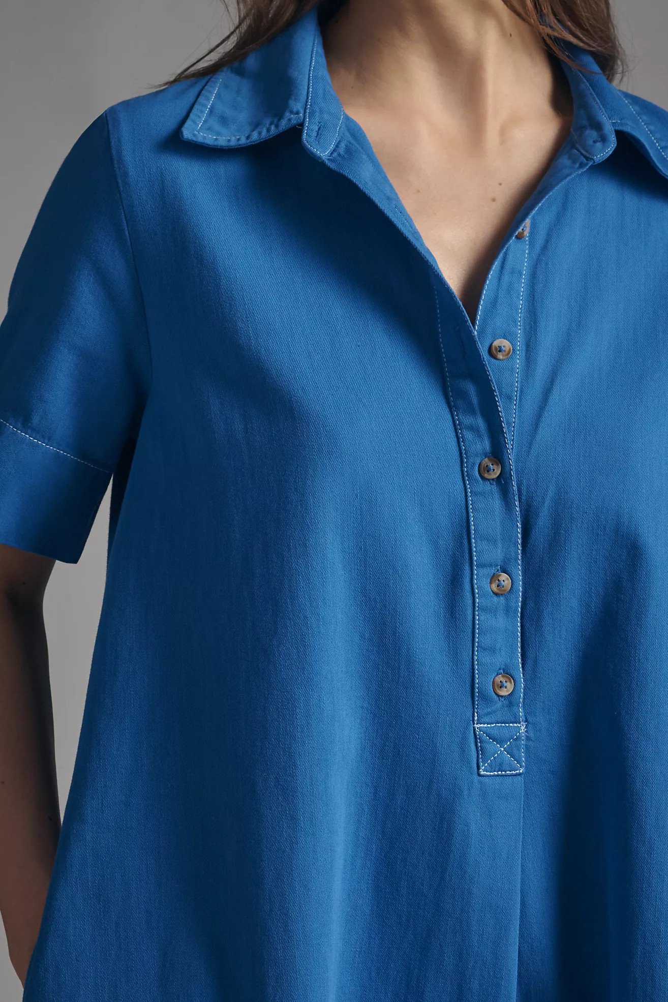 The Pollie Short-Sleeve Swing Tunic Mini Dress: Denim Edition | Anthropologie (US)