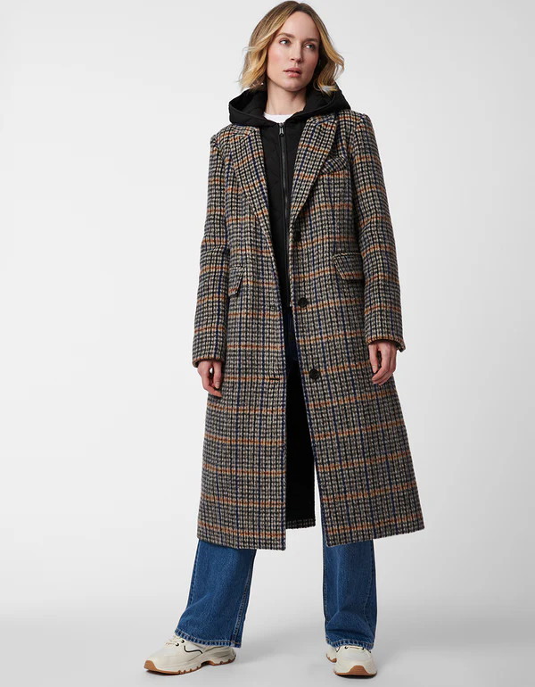 Gotham Plaid Long Wool Coat | Bernardo Fashions