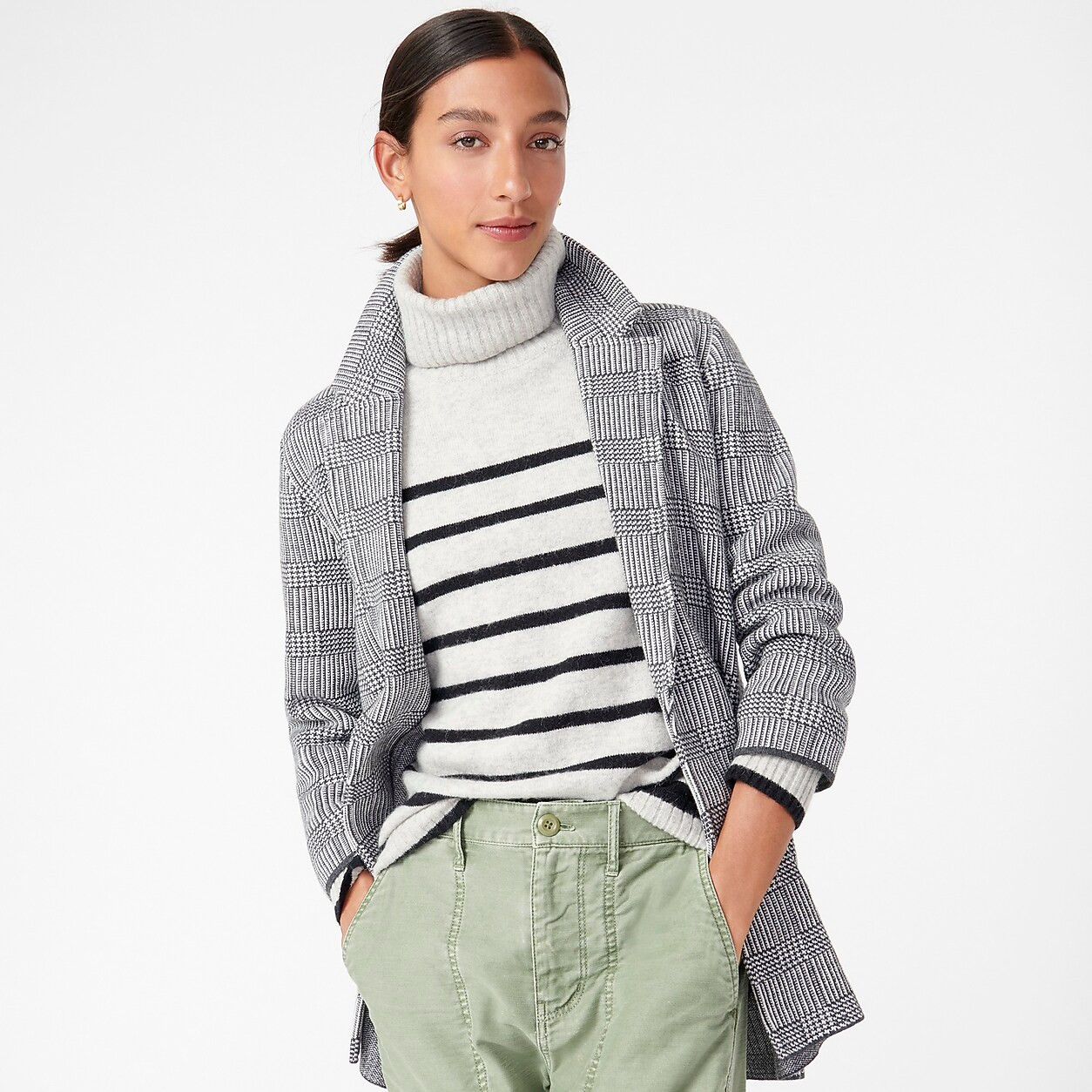 Sophie open-front sweater-blazer in glen plaid | J. Crew US