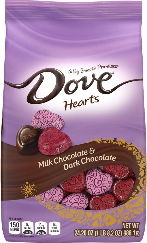DOVE PROMISES Milk & Dark Chocolate Valentines Day Candy Hearts, 24.2 oz Bag | Amazon (US)