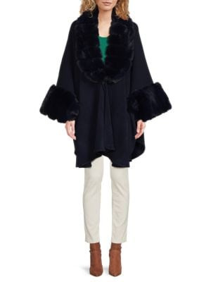 Faux Fur Trim Asymmetric Ruana | Saks Fifth Avenue OFF 5TH