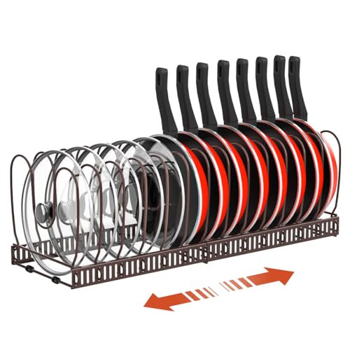 Housolution Pot and Pan Organizer Rack for Cabinet, Expandable Pot Lid Organizer with 15 Adjustable Dividers, Pan Holder Storage Rack for Kitchen Cabinet, Bronze | Amazon (US)