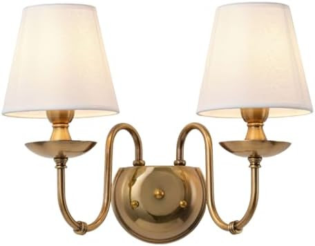 Aiwen 2-Light Bedroom Wall Lamps Polished Solid Brass Finish | Wall Lights with White Flax Fabric... | Amazon (US)