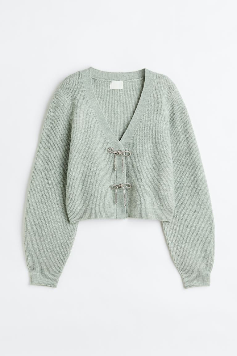 Rhinestone-bow Rib-knit Cardigan | H&M (US + CA)