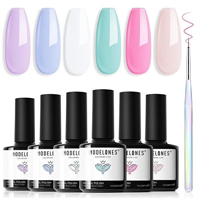 Modelones Pastel Gel Nail Polish Set 7Pcs, 6 Spring Colors with Nail Art Liner Brush, Soft Pink W... | Amazon (US)