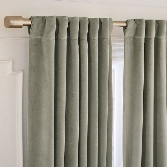 Cotton Velvet Blackout Curtain, Elm, 48x108 | West Elm (US)