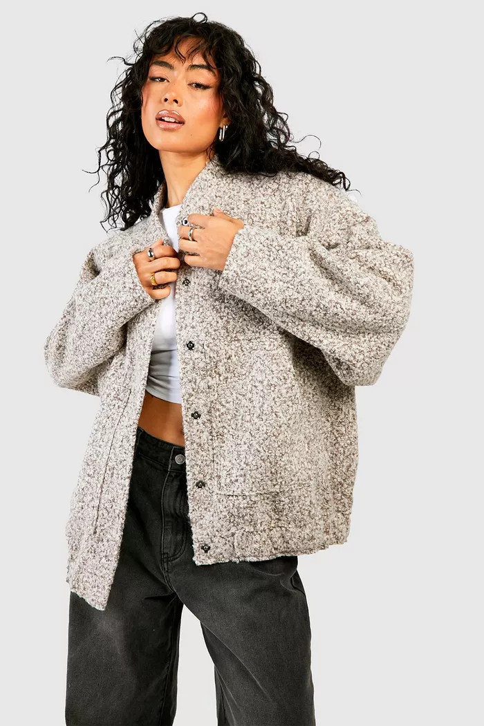 Oversized Wool Bomber Jacket | Boohoo.com (UK & IE)