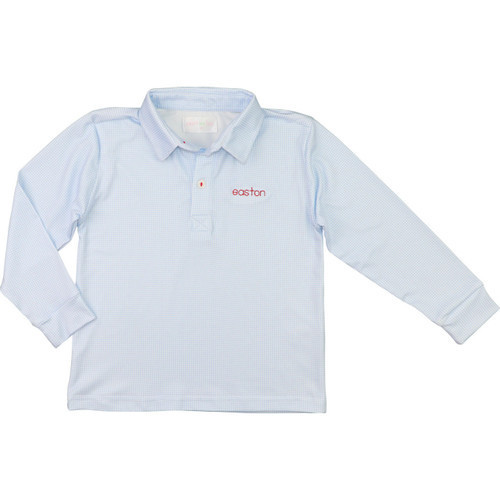 Blue Gingham Knit Valentine Polo Shirt  - Shipping Late January | Cecil and Lou