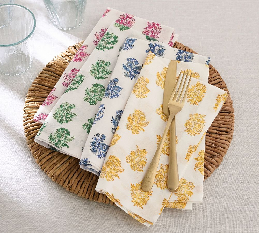 Sophia Floral Block Print Cotton Napkins - Set of 4 | Pottery Barn (US)