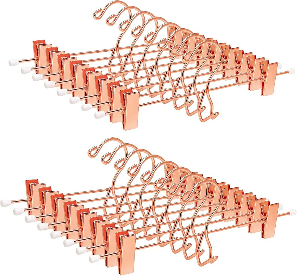Amber Home 24 Pack Add-on Rose Gold Metal Pant Skirt Hangers, Multi Stackable Add on Copper Trous... | Amazon (US)