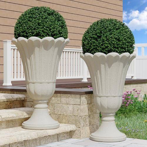23" Tall Planters for Outdoor Plants Set of 2, Planter with Drainage Holes and Petal Design, Larg... | Amazon (US)