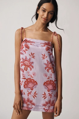 Farm Rio Porcelain Garden Lilac Linen Mini Shift Dress | Anthropologie (US)