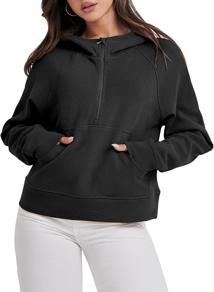 ANRABESS Half Zip Sweatshirts Cropped Hoodies Fleece Womens Quarter Zip Up Pullover Sweaters Fall... | Amazon (US)