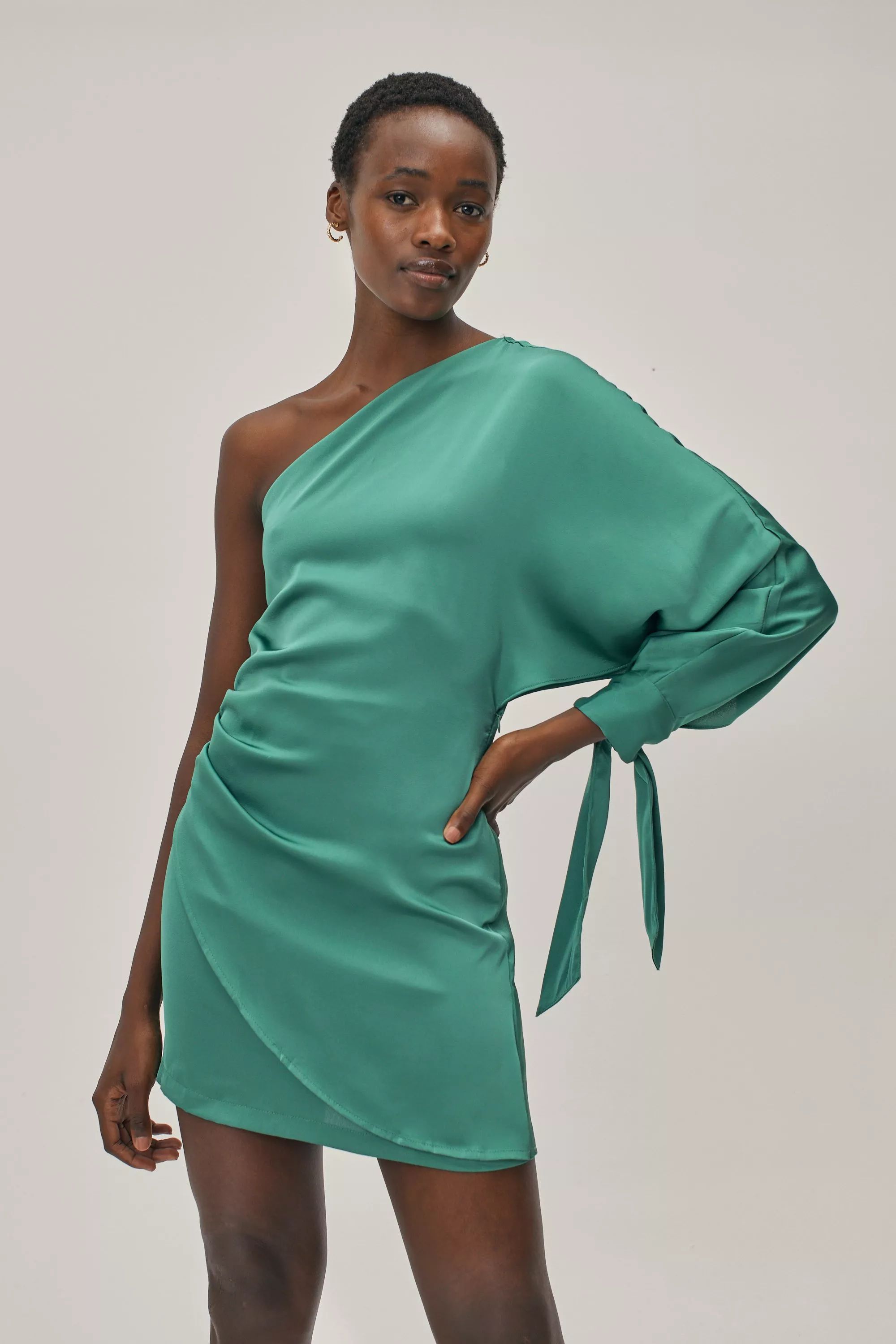 Asymmetric Draped Satin Mini Dress | Nasty Gal (US)