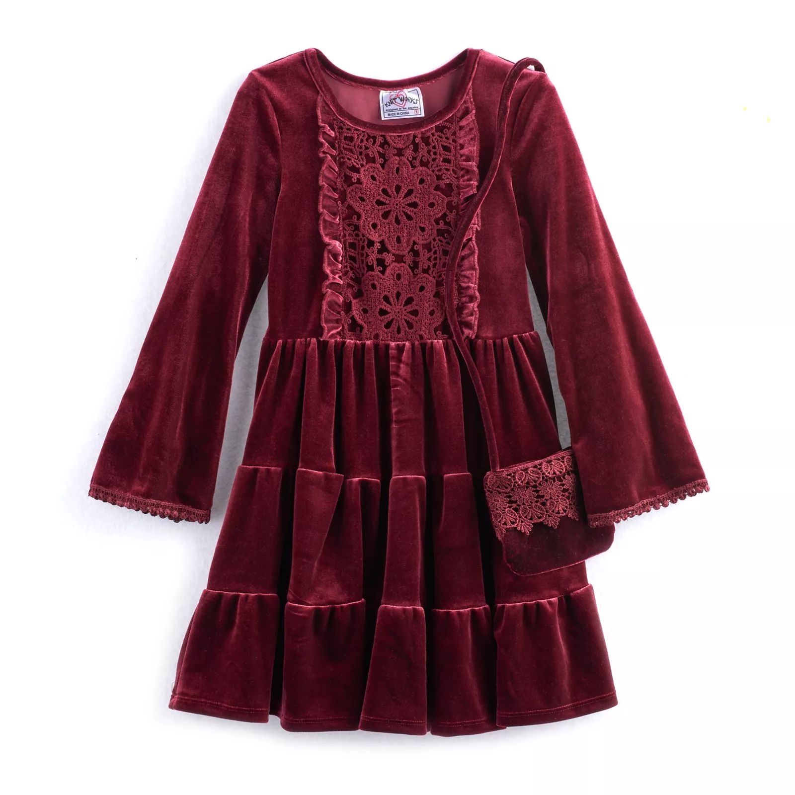 Girls 4-6x Knitworks Tiered Velvet Dress, Size: 4, Dark Red | Kohl's