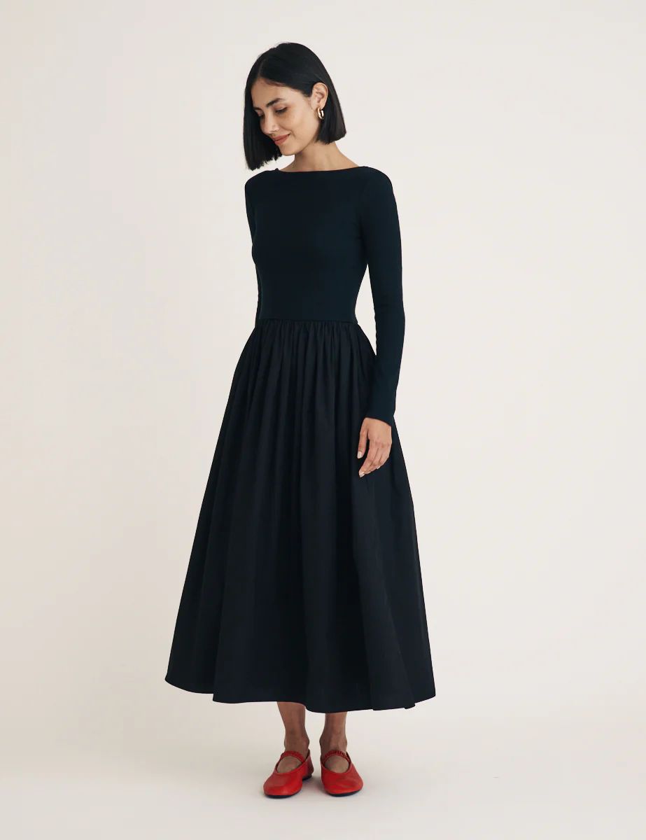 Black Long Sleeve A-Line Penni Midi Dress
  

  
    £79.00 | Nobody's Child