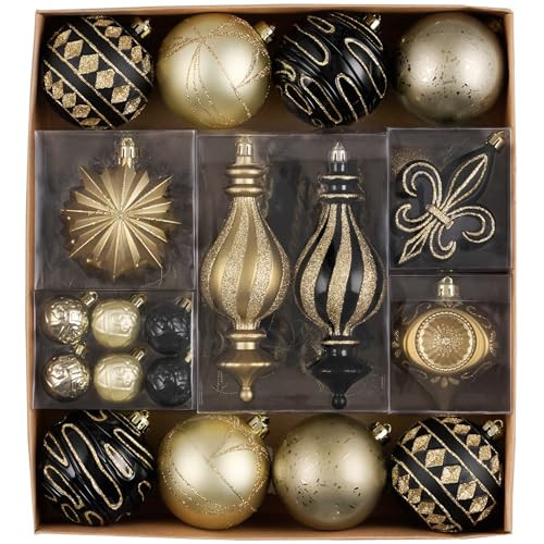 Valery Madelyn Ornaments for Christmas Trees, 60ct Black and Gold Shatterproof Fall Christmas Tree Decorations, Luxury Hanging Ball Ornaments Bulk for Xmas Holiday Decor | Amazon (US)