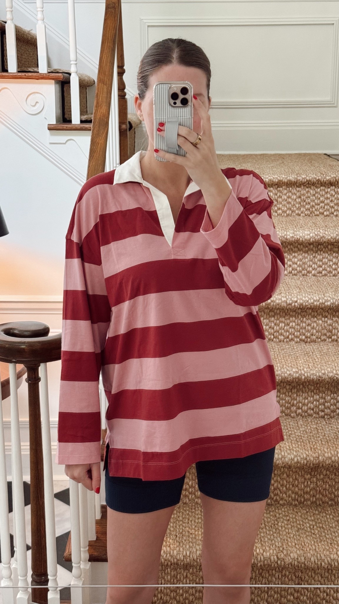 Under $30 oversize rugby polo! I’m wearing a medium tall 🤍