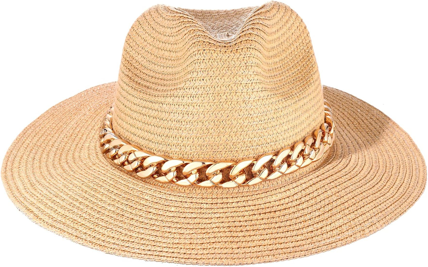 boderier Sun Beach Hats for Women Mens Wide Brim Straw Fedora Hat Chain Band Panama Straw Hat Sum... | Amazon (US)