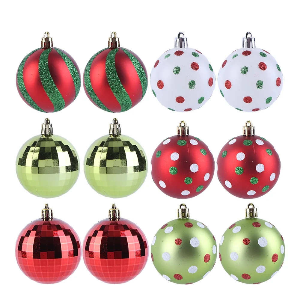 Yucurem Christmas Balls Ornament 2.4" Glittering Hanging for Tree Decoration Swirl Candy Cane Elf... | Walmart (US)