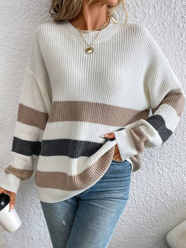SHEIN Essnce Color Block Drop Shoulder Sweater | SHEIN